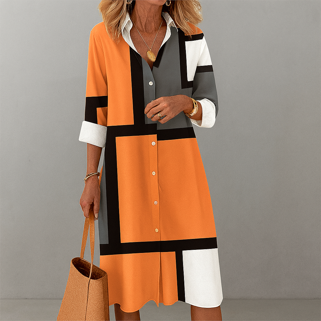 Gigi Robe Femme Chemisier – Robe Géométrique Boutonnée, Élégante Décontractée Bureau