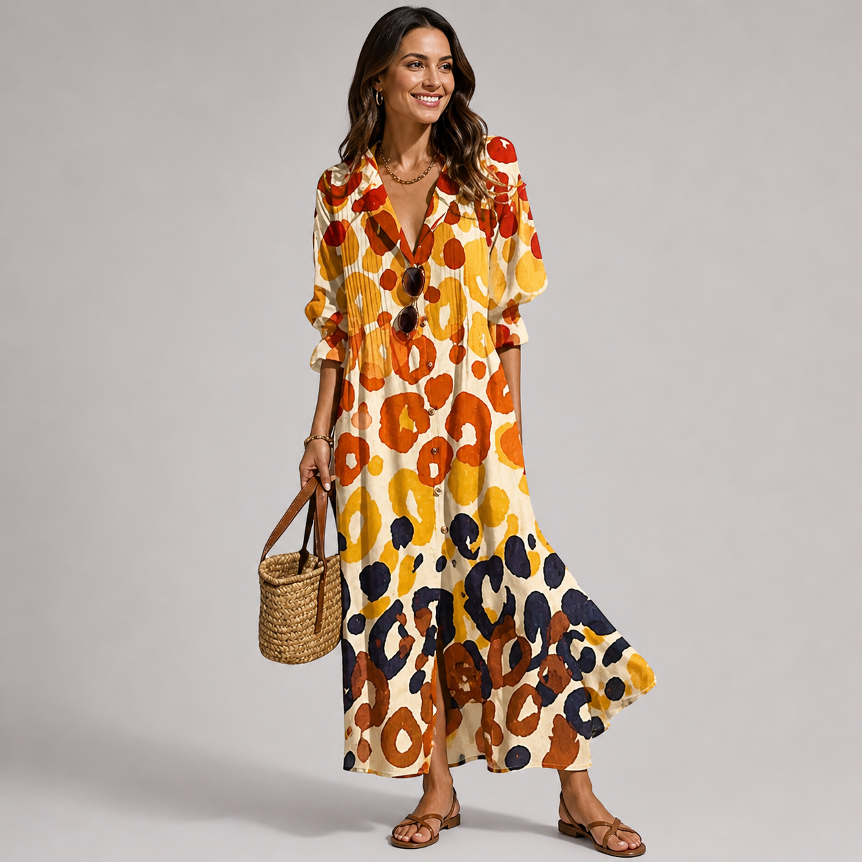 Leticia Abito Donna Maxi Floreale – Vestito Lungo Fluido, Vestibilità Comoda Estiva