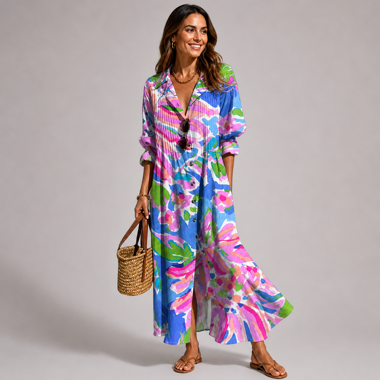 Leticia Abito Donna Maxi Floreale – Vestito Lungo Fluido, Vestibilità Comoda Estiva