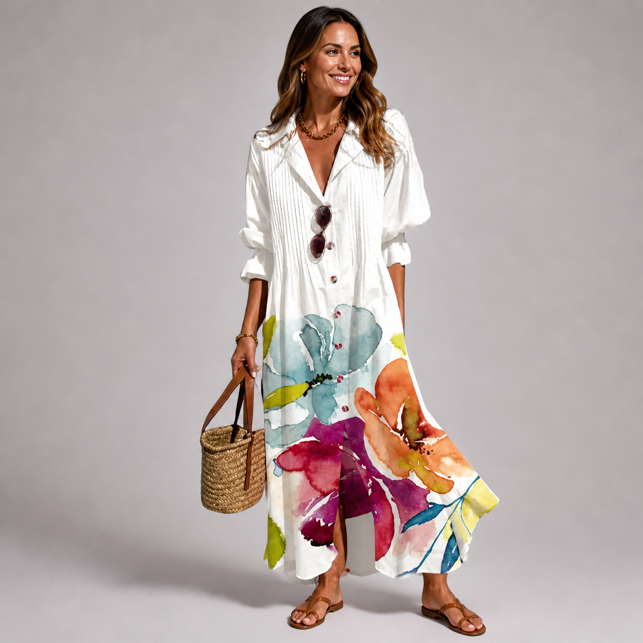 Leticia Abito Donna Maxi Floreale – Vestito Lungo Fluido, Vestibilità Comoda Estiva