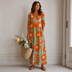 Wanda Vestido Mujer Vintage – Vestido Midi Estampado Geométrico, Ligero y Elegante