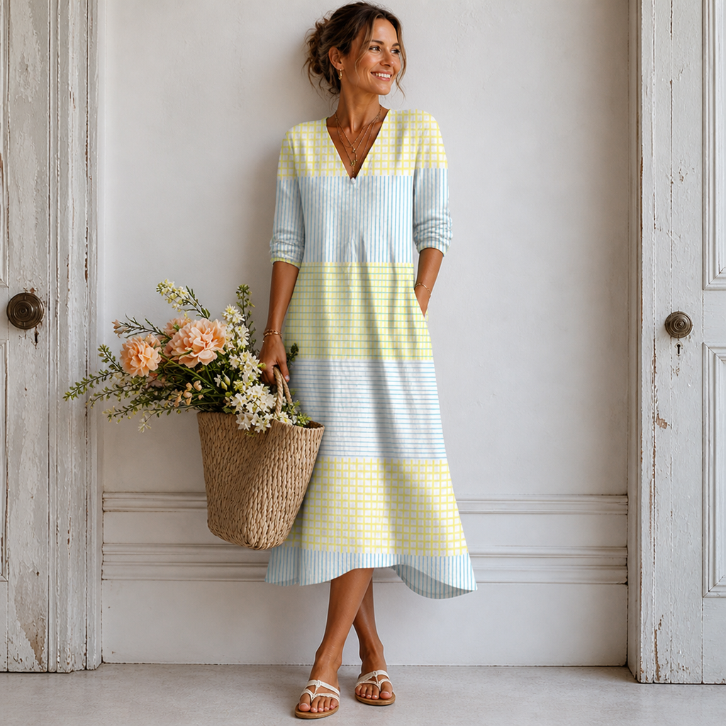 Maria Vestido Mujer Vintage – Vestido Midi Estampado Geométrico, Ligero Casual Elegante