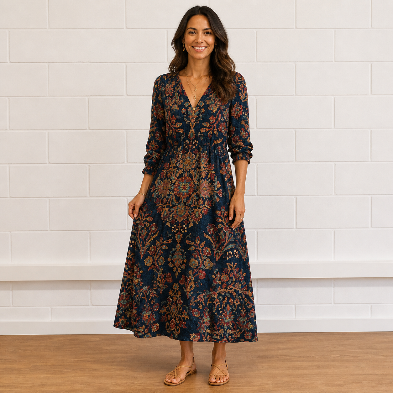 Maris Robe Femme Lin Vintage – Robe Midi Imprimé Géométrique, Légère Élégante