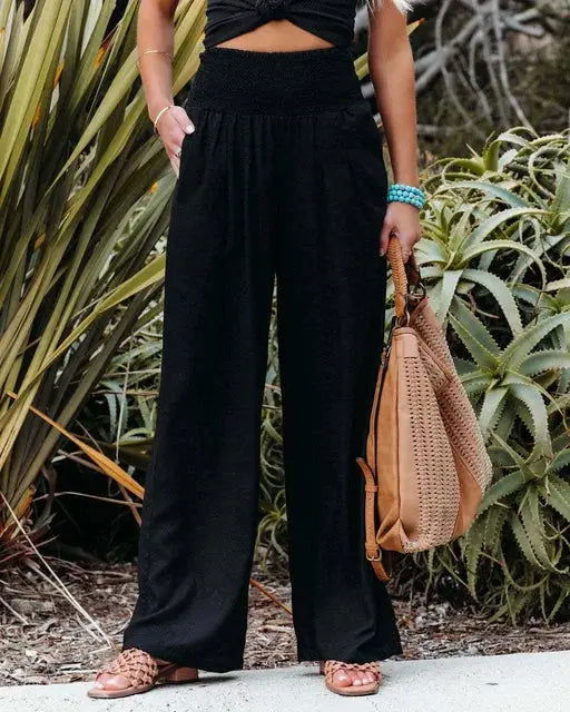 Elena Pantaloni Donna Palazzo – Vita Elastico, Gamba Larga, Eleganti Casual Chic