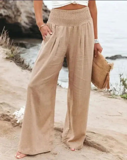 Elena Pantaloni Donna Palazzo – Vita Elastico, Gamba Larga, Eleganti Casual Chic