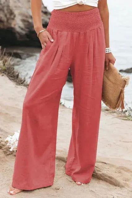 Elena Pantaloni Donna Palazzo – Vita Elastico, Gamba Larga, Eleganti Casual Chic