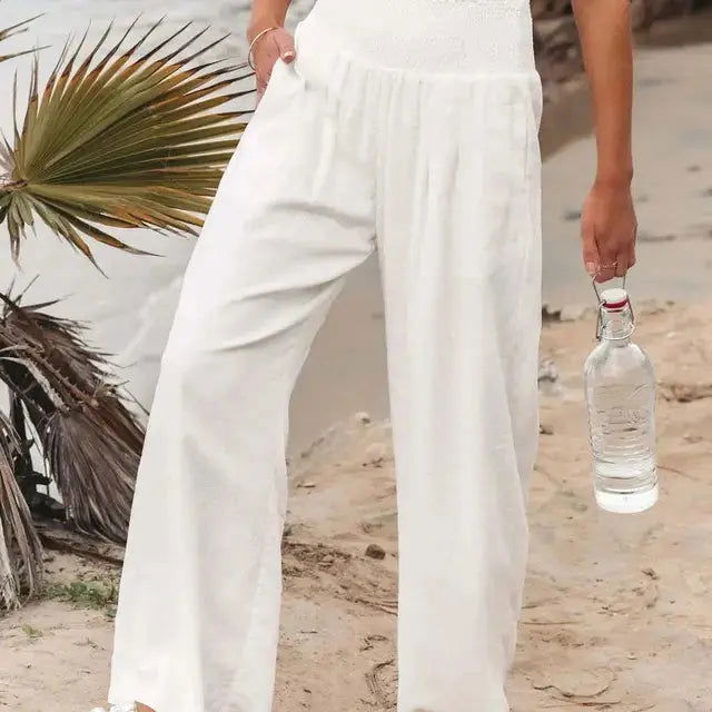 Elena Pantaloni Donna Palazzo – Vita Elastico, Gamba Larga, Eleganti Casual Chic