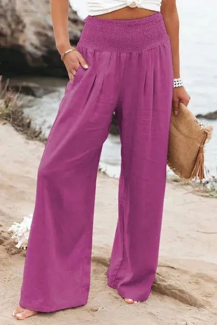 Elena Pantaloni Donna Palazzo – Vita Elastico, Gamba Larga, Eleganti Casual Chic