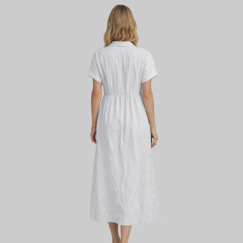 Clara Robe Femme Chemise Maxi à Rayures – Robe Élégante avec Boutons et Col