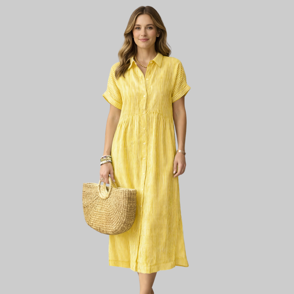 Clara Vestido Camisa Maxi de Mujer a Rayas – Vestido Elegante con Botones y Cuello
