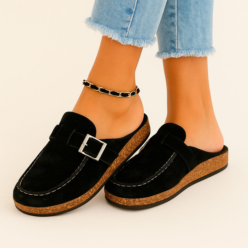 Noelle Mules Donna Scamosciate – Slip-On con Fibbia Regolabile, Suola Sughero