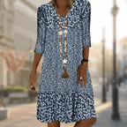 Avana Robe Femme Florale – Robe Col V, Manches 3/4, Fluide Élégante Décontractée