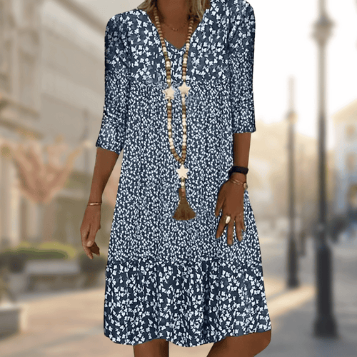 Avana Abito Donna Floreale – Vestito Scollo V, Maniche 3/4, Fluido Elegante Casual