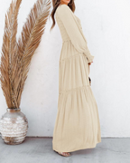 Sophie Abito Donna – Boho maxi ruha V-nyakkal, hosszú ujjakkal és fodros szoknyával