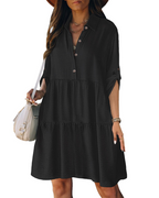 Aurora Abito Mini Damen – A-Linien-Kleid mit Knöpfen, hoher Taille und verstellbaren Ärmeln