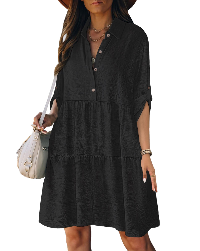 Aurora Abito Mini Damen – A-Linien-Kleid mit Knöpfen, hoher Taille und verstellbaren Ärmeln