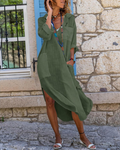 Madison Damenkleid – Langes Hemdkleid aus Baumwoll-Leinen mit aufgekrempelten Ärmeln und Knöpfen