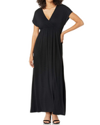 Robe longue Madeline pour femme – Jersey stretch, col en V et taille empire