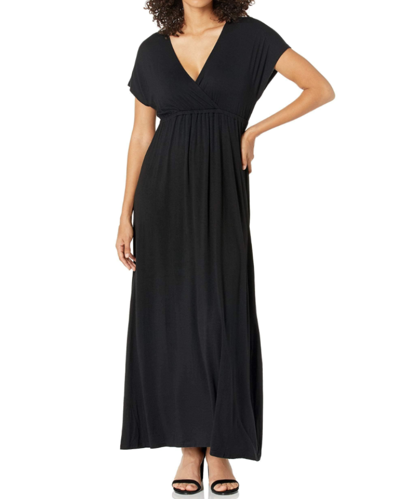 Robe longue Madeline pour femme – Jersey stretch, col en V et taille empire