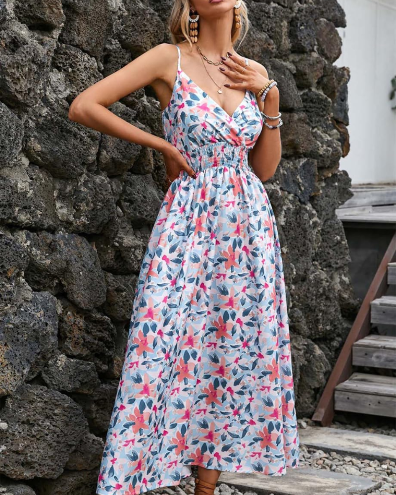 Ivy Abito Donna – Vestito Estivo Floreale con Scollo a V, Spalline Sottili & Vita Alta