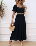 Rochie maxi de damă Celeste – decolteu pătrat, mâneci tip fluture și croială în A
