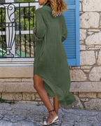 Madison Damenkleid – Langes Hemdkleid aus Baumwoll-Leinen mit aufgekrempelten Ärmeln und Knöpfen
