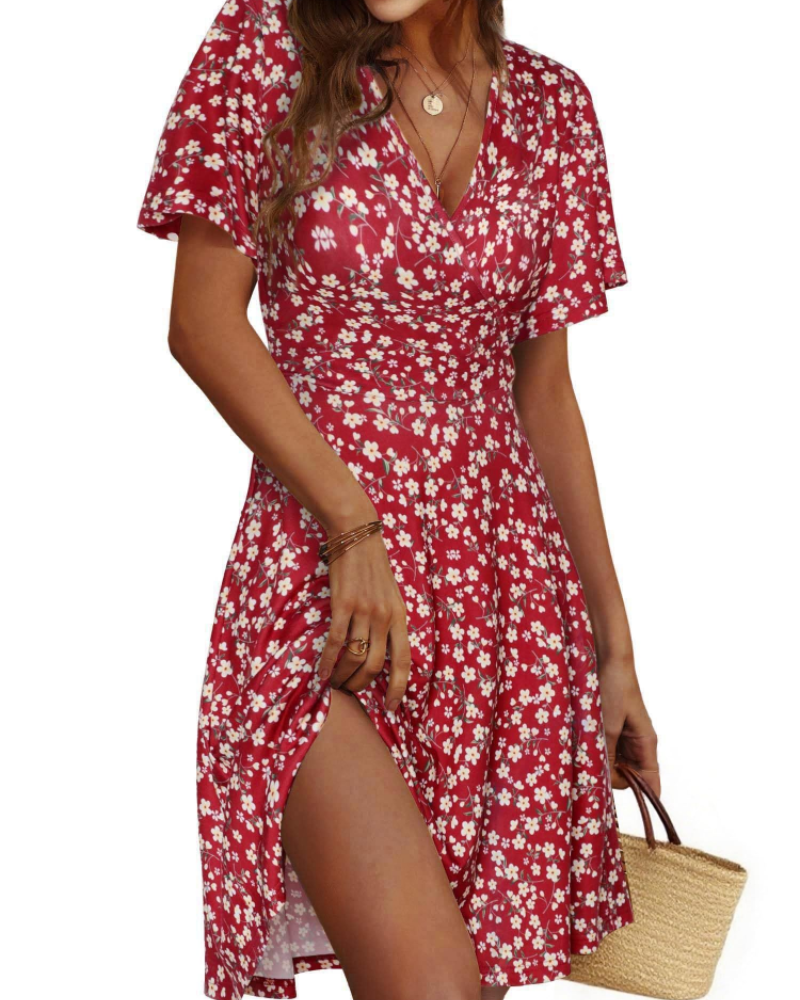 Daphne Vestito Donna Midi – Stampa Floreale, Scollo a V, Volant & Linea A