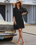 Aurora Abito Mini Damen – A-Linien-Kleid mit Knöpfen, hoher Taille und verstellbaren Ärmeln