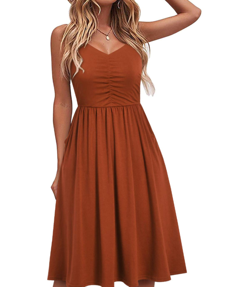 Julia Abito Donna – Nyári A-vonalú ruha állítható pántokkal, zsebekkel és V-nyakkivágással
