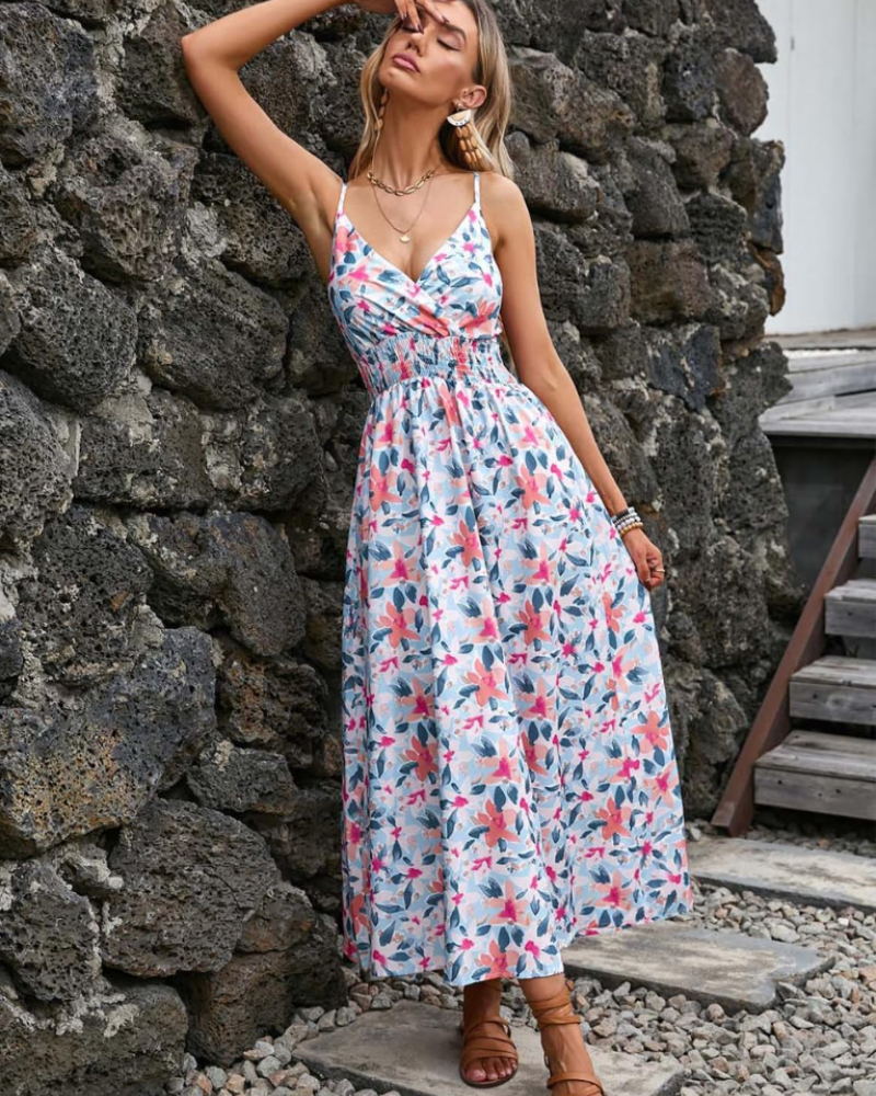 Ivy Abito Donna – Vestito Estivo Floreale con Scollo a V, Spalline Sottili & Vita Alta