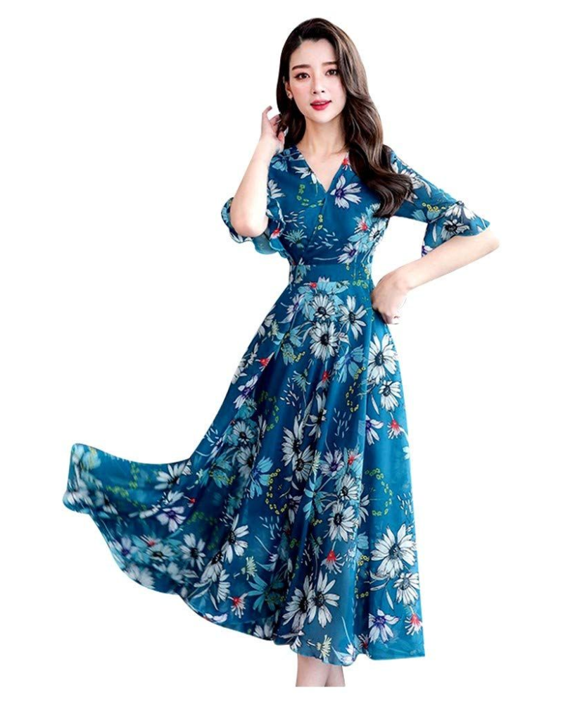 Robe longue pour femme Elena – Tissu stretch, coupe décontractée et style élégant casual