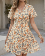 Daphne Vestito Donna Midi – Stampa Floreale, Scollo a V, Volant & Linea A