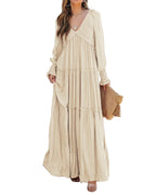 Sophie Abito Donna – Boho maxi ruha V-nyakkal, hosszú ujjakkal és fodros szoknyával