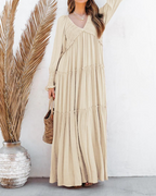 Sophie Abito Donna – Boho maxi ruha V-nyakkal, hosszú ujjakkal és fodros szoknyával
