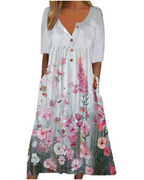 Maya Vestito Donna Maxi – Stampa Floreale Boho, Scollo a V & Maniche a Palloncino