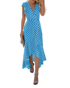 Robe longue femme Camille – Imprimé floral, col en V, ceinture et ourlet asymétrique
