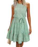 Women's Summer Dress – Halter Neck, Belt, Ruffles & Stretch Fit