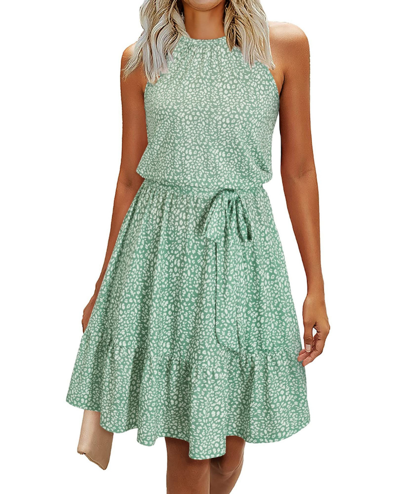 Women's Summer Dress – Halter Neck, Belt, Ruffles & Stretch Fit