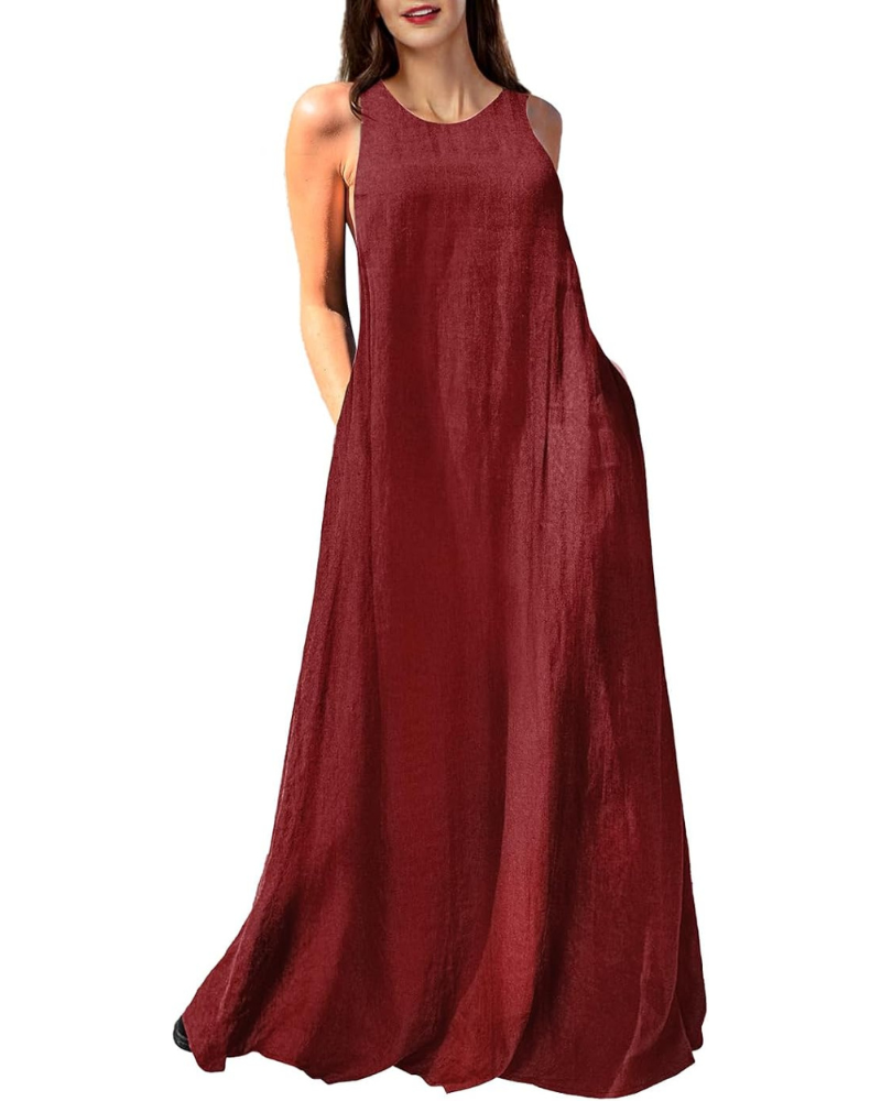 Vivian Vestito Donna Maxi Lino – Senza Maniche, Racerback & Tasche Laterali