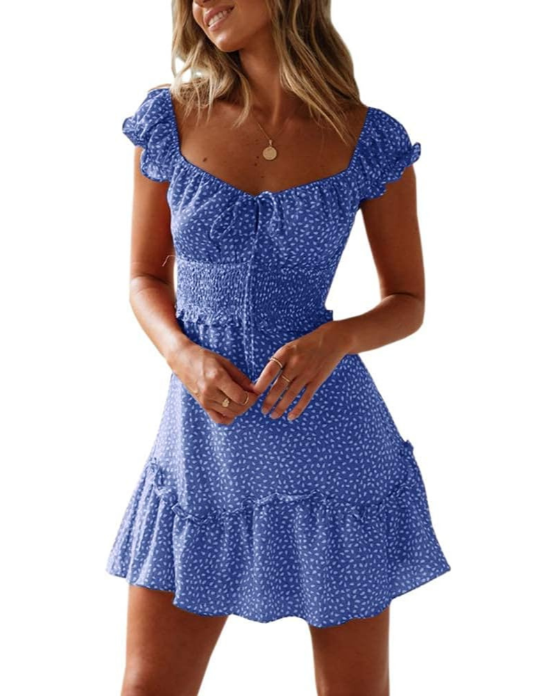 Sophie Vestito Donna Mini – Scollo Cuore, Stampa Floreale & Orlo Volant