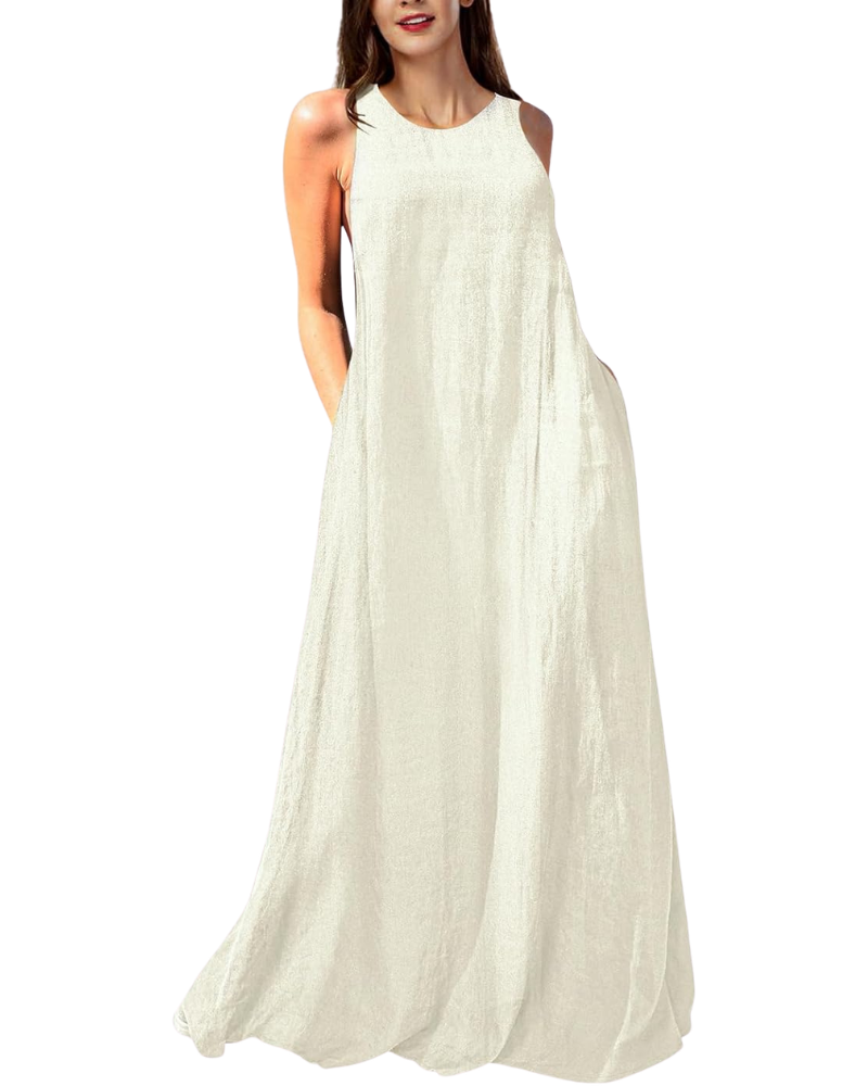 Vivian Vestito Donna Maxi Lino – Senza Maniche, Racerback & Tasche Laterali