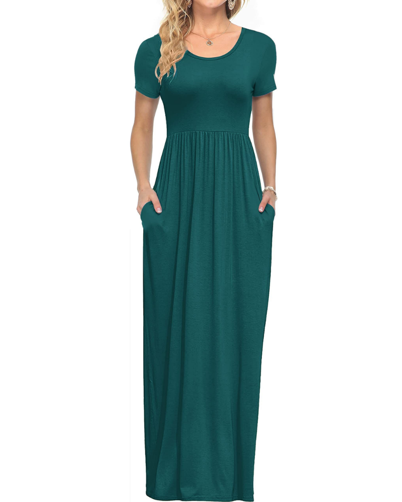 Hailey Vestito Donna Maxi – Girocollo, Maniche Lunghe, Tasche & Vita Elasticizzata