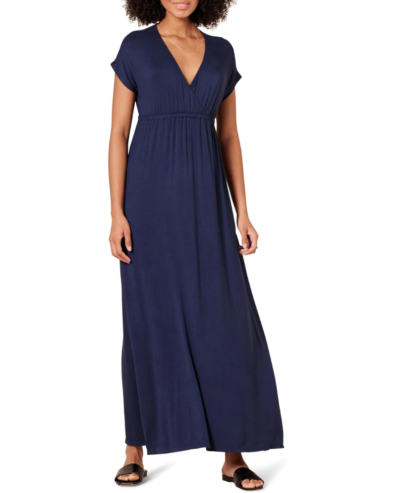 Nora Women's Maxi Dress – V-Neck, Empire Waist & Dolman Sleeves