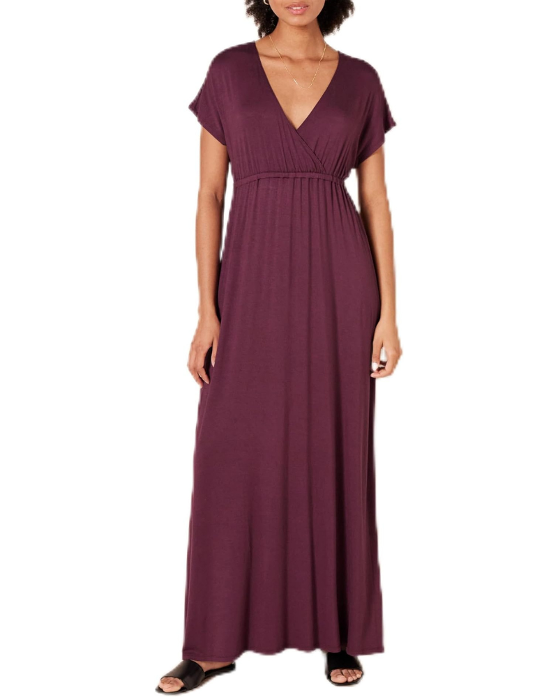 Nora Women's Maxi Dress – V-Neck, Empire Waist & Dolman Sleeves