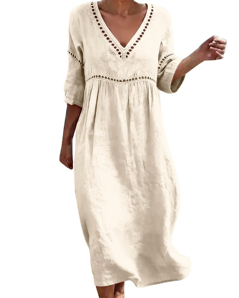 Natalie Vestito Donna Midi – Stile Boho, Scollo a V, Coulisse & Tasche