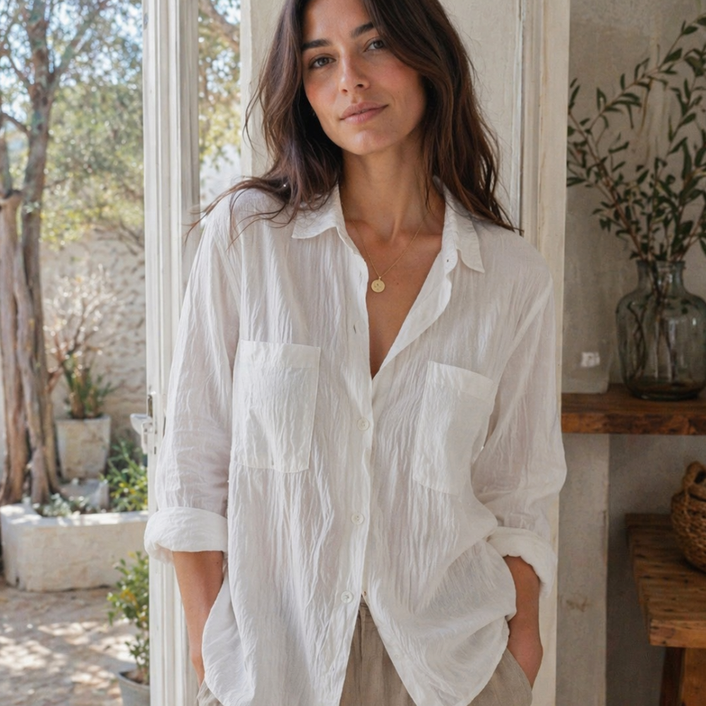 Bess Blusa Donna in Lino – Camicia Estiva Leggera, Vestibilità Ampia, Elegante Casual