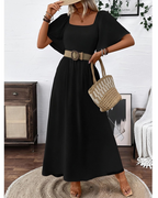 Rochie maxi de damă Celeste – decolteu pătrat, mâneci tip fluture și croială în A