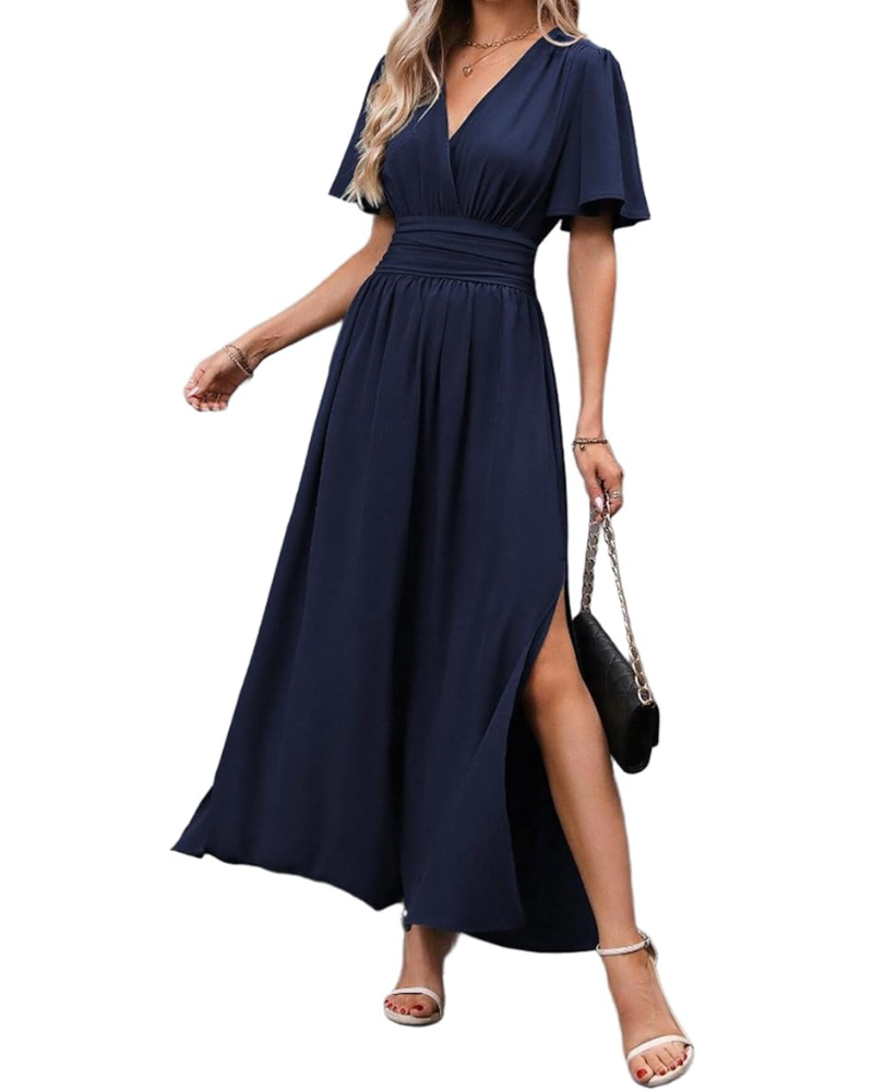 Isabelle Vestito Donna Maxi – Scollo a V, Vita Smock, Maniche Puff & Spacco