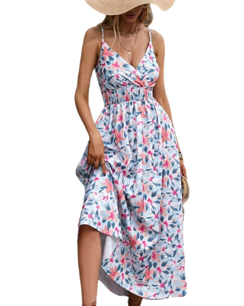 Ivy Abito Donna – Vestito Estivo Floreale con Scollo a V, Spalline Sottili & Vita Alta