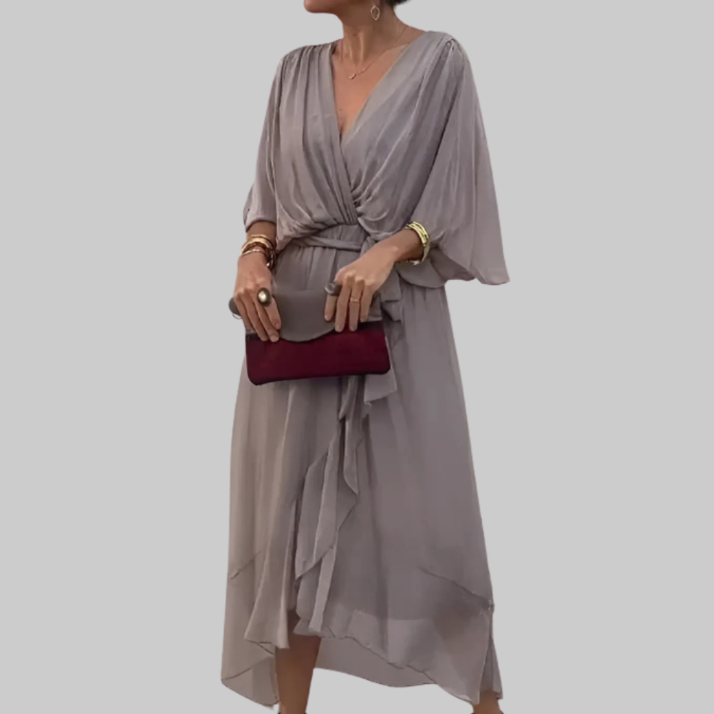 Chalin Abito Donna Midi – Vestito Incrociato Elegante, Tessuto Fluido, Casual Chic